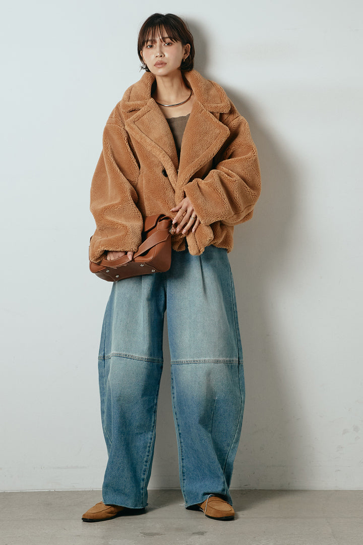 【2月中旬発送】
[SET]テディボアショートジャケット+加工デニムタックコクーンワイドパンツ(2set)