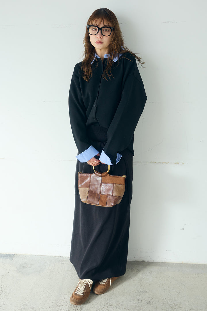 [SET]シャツレイヤード風カーディガン+レイヤードニット巻きスカート(2set)