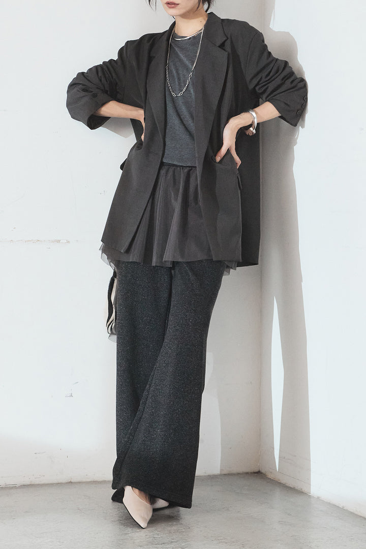 [SET]ルーズシルエットダブルテーラードジャケット+ストレッチロングTシャツ(2set)