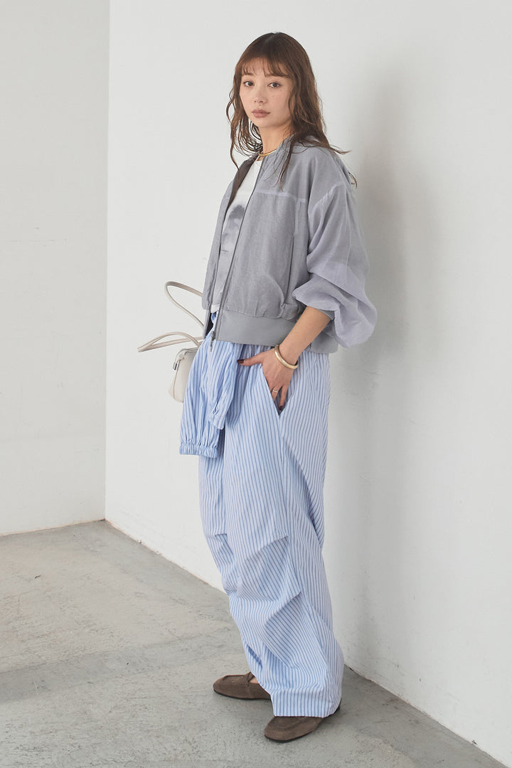 [SET]シアー×ポンチブルゾン+ストライプウエスト巻きジョガーパンツ(2set)