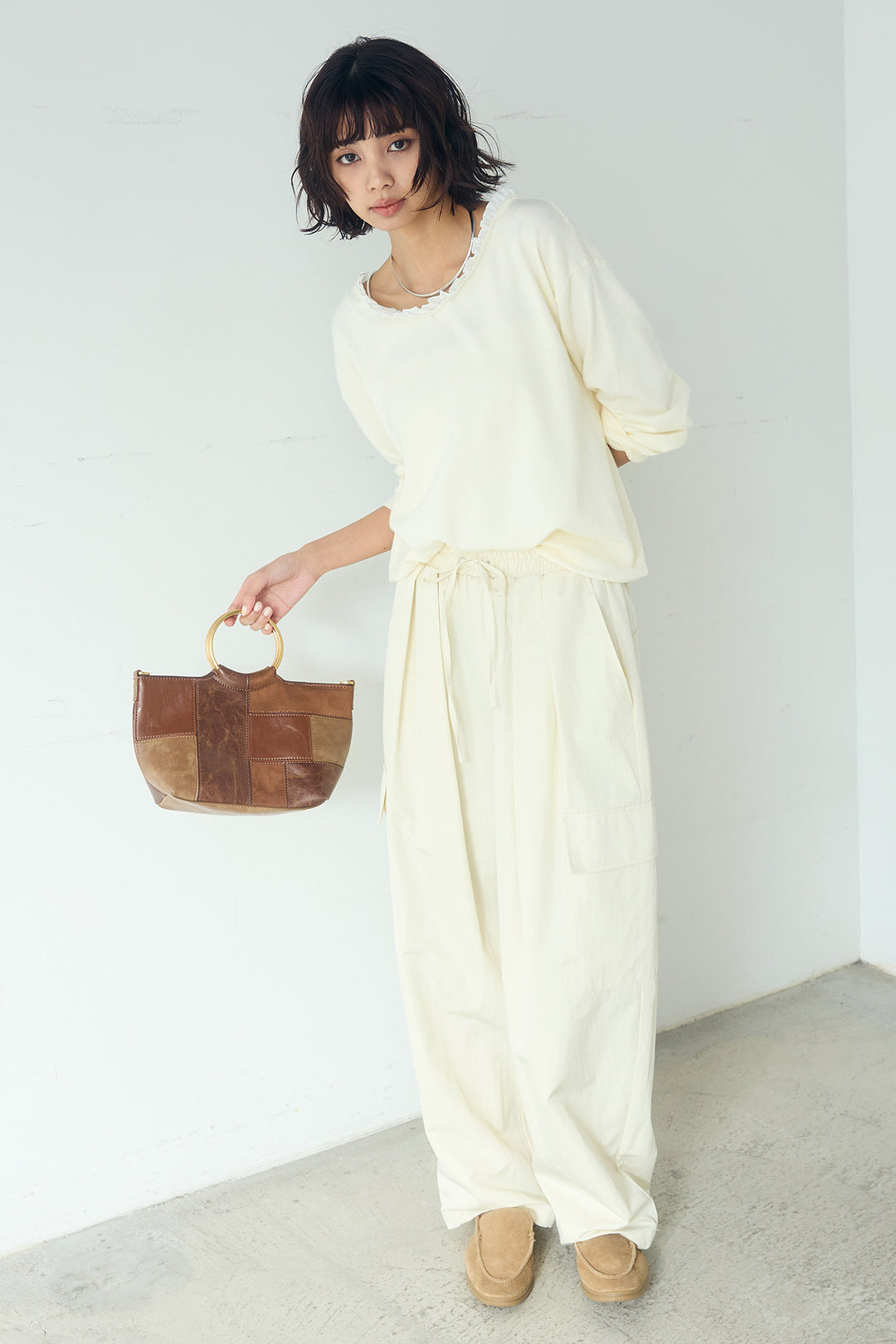 [SET]クールクール異素材コンビオフショルプルオーバー+撥水ジョガーパンツ(2set)