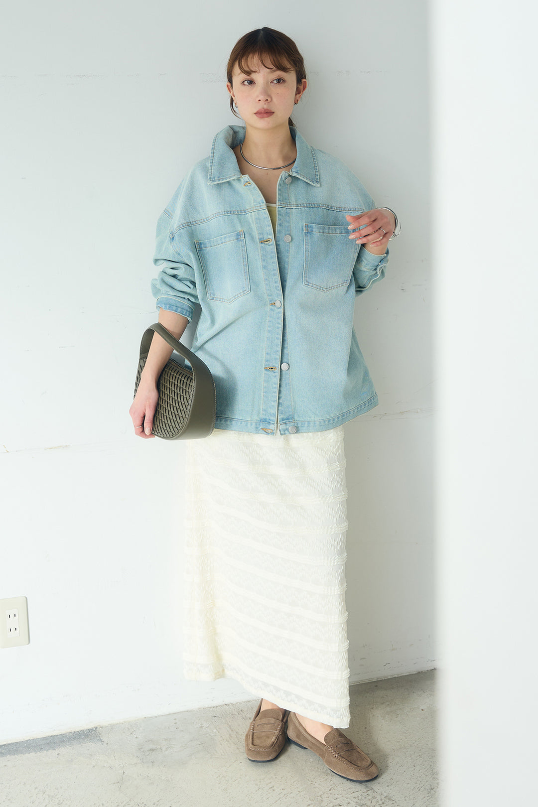 [SET]デニムオーバーサイズジャケット+ジャガードカットソータイトスカート(2set)