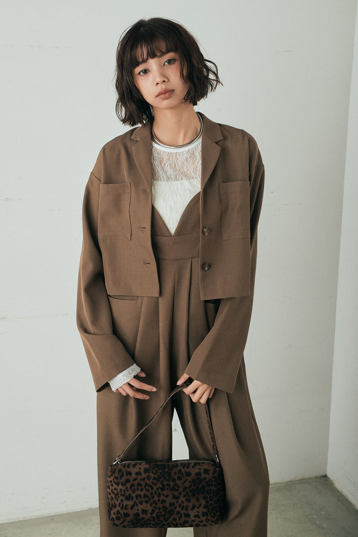 [SET]バックジップデザインショートツイルジャケット+キャミロングオールインワン(2set)