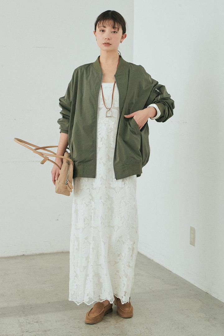 [SET]袖シャーリングオーバーサイズMA1+総レースキャミワンピース(2set)