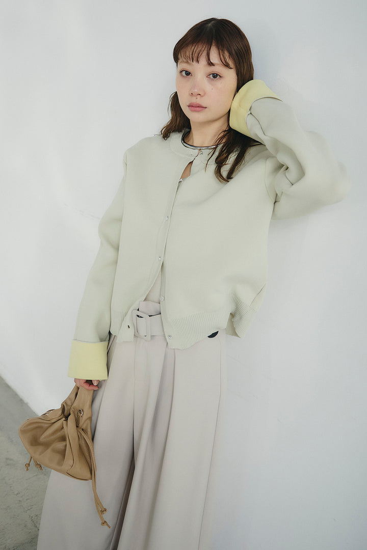 [SET]リバーシブル配色ニットカーディガン+ベルト付きツータックワイドパンツ(2set)