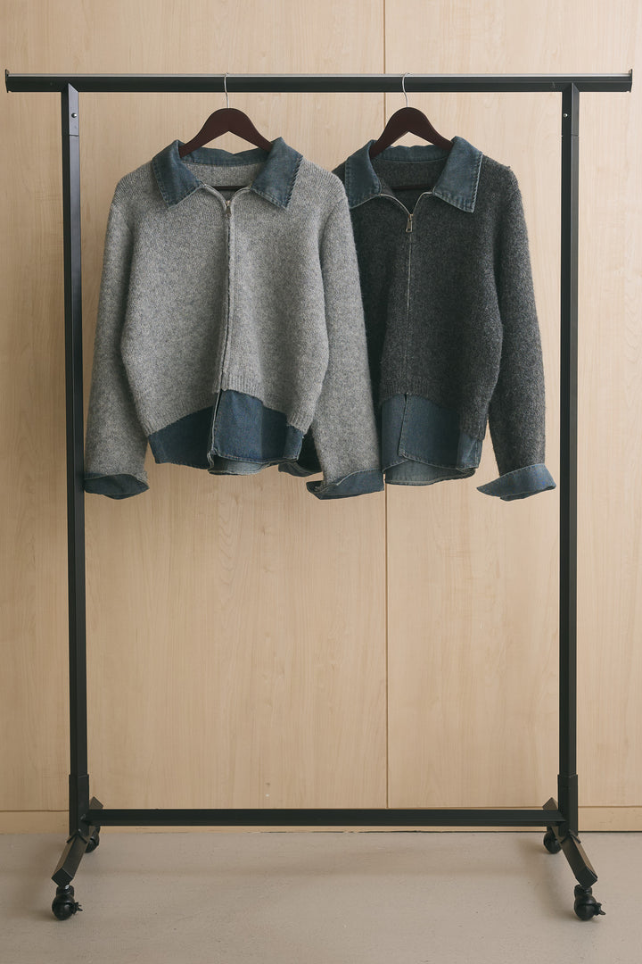【着回しセット】[SET]デニムドッキングニットジップトップス+デニムドッキングニットジップトップス(2set)