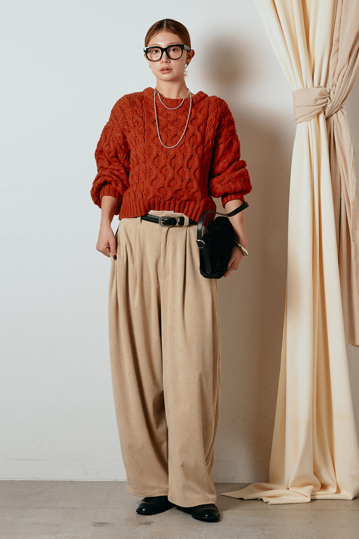 [SET]バルキーケーブルプルオーバー+コーデュロイサイドタックコクーンパンツ(2set)