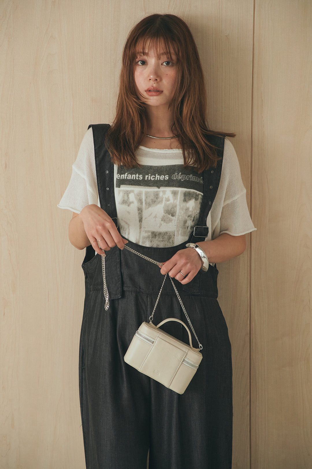 [SET]半袖モノトーングラフィックトップス+前後2WAYテンセルデニムサロペット(2set)