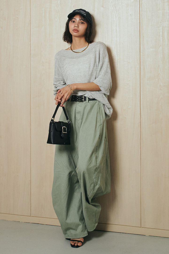 [SET]麻混リラックスニットトップス+ベルト付きカラーデニムパンツ(2set)