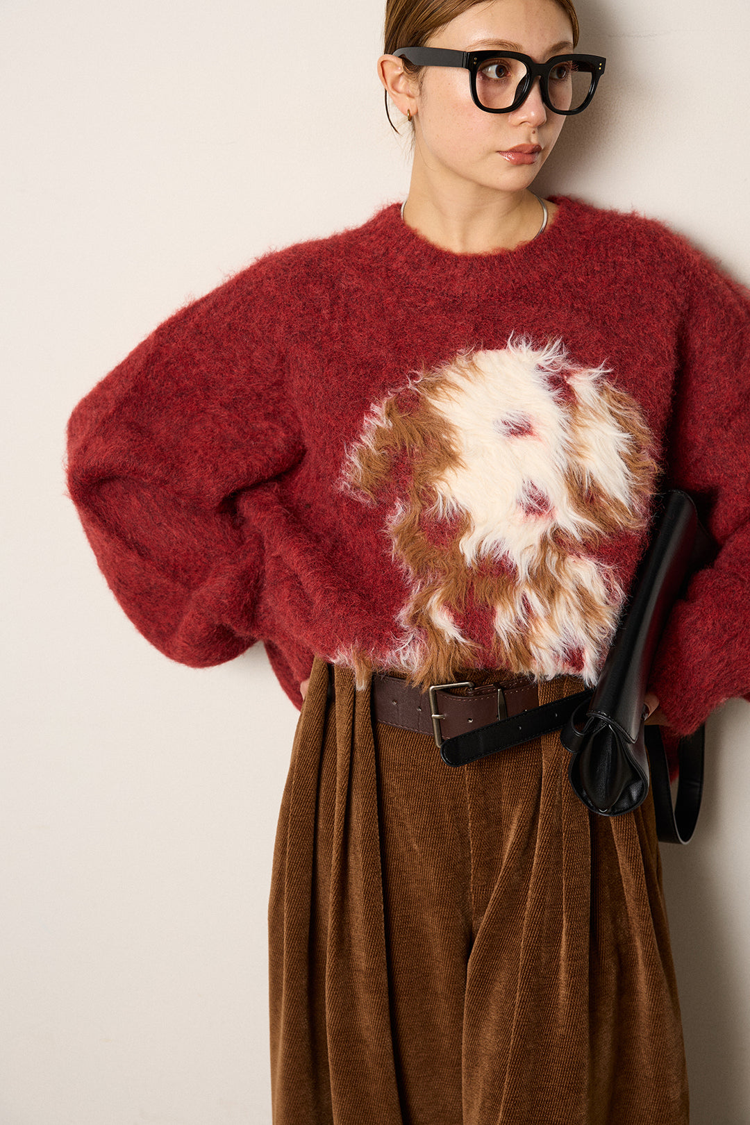 [SET]シャギーニュアンスアニマルニット+ベルトループコーデュロイワイドパンツ(2set)