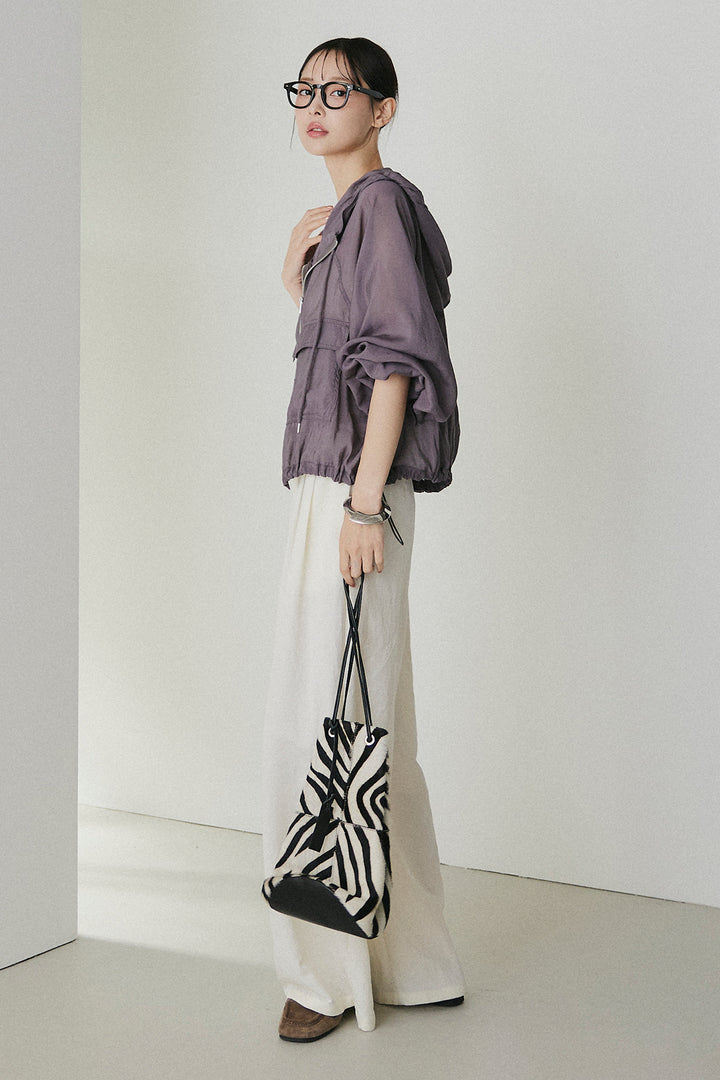 [SET]裾ドロストシアーWジップフーディーブルゾン+ウエスト折り返しワイドパンツ(2set)