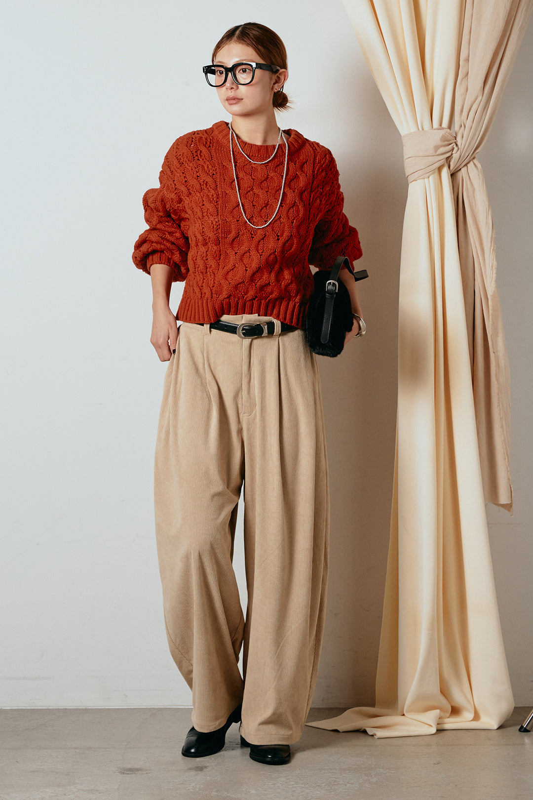 [SET]バルキーケーブルプルオーバー+コーデュロイサイドタックコクーンパンツ(2set)