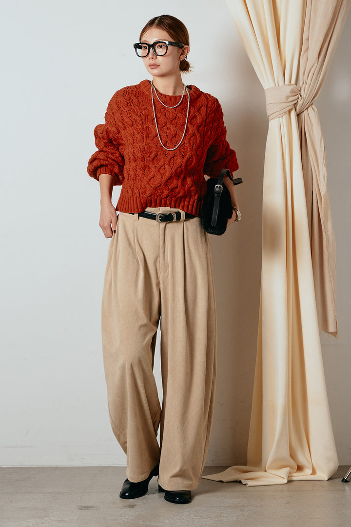 [SET]バルキーケーブルプルオーバー+コーデュロイサイドタックコクーンパンツ(2set)