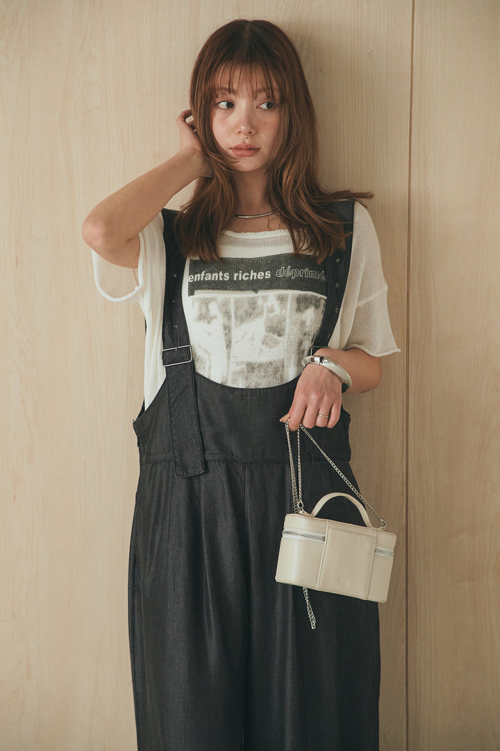 [SET]半袖モノトーングラフィックトップス+前後2WAYテンセルデニムサロペット(2set)