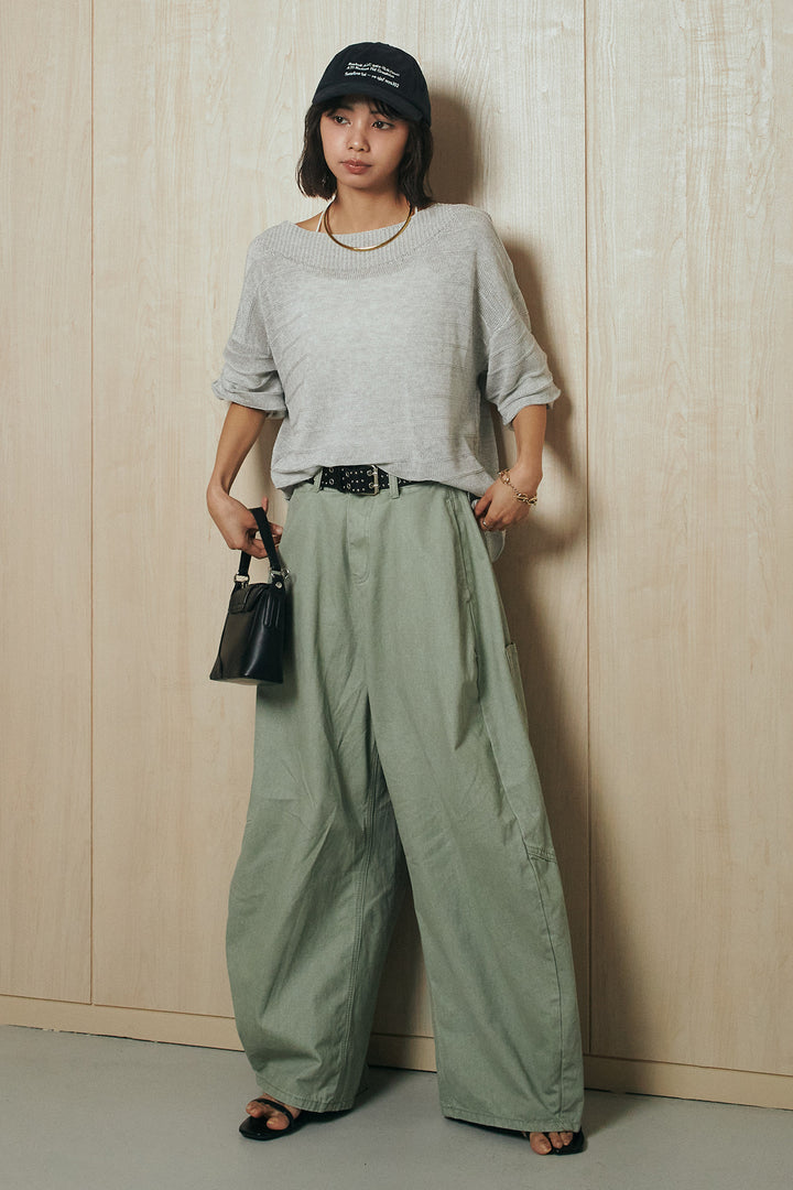[SET]麻混リラックスニットトップス+ベルト付きカラーデニムパンツ(2set)
