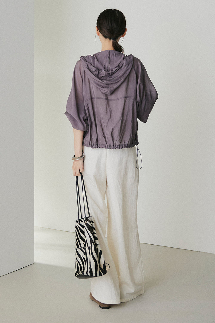 [SET]裾ドロストシアーWジップフーディーブルゾン+ウエスト折り返しワイドパンツ(2set)