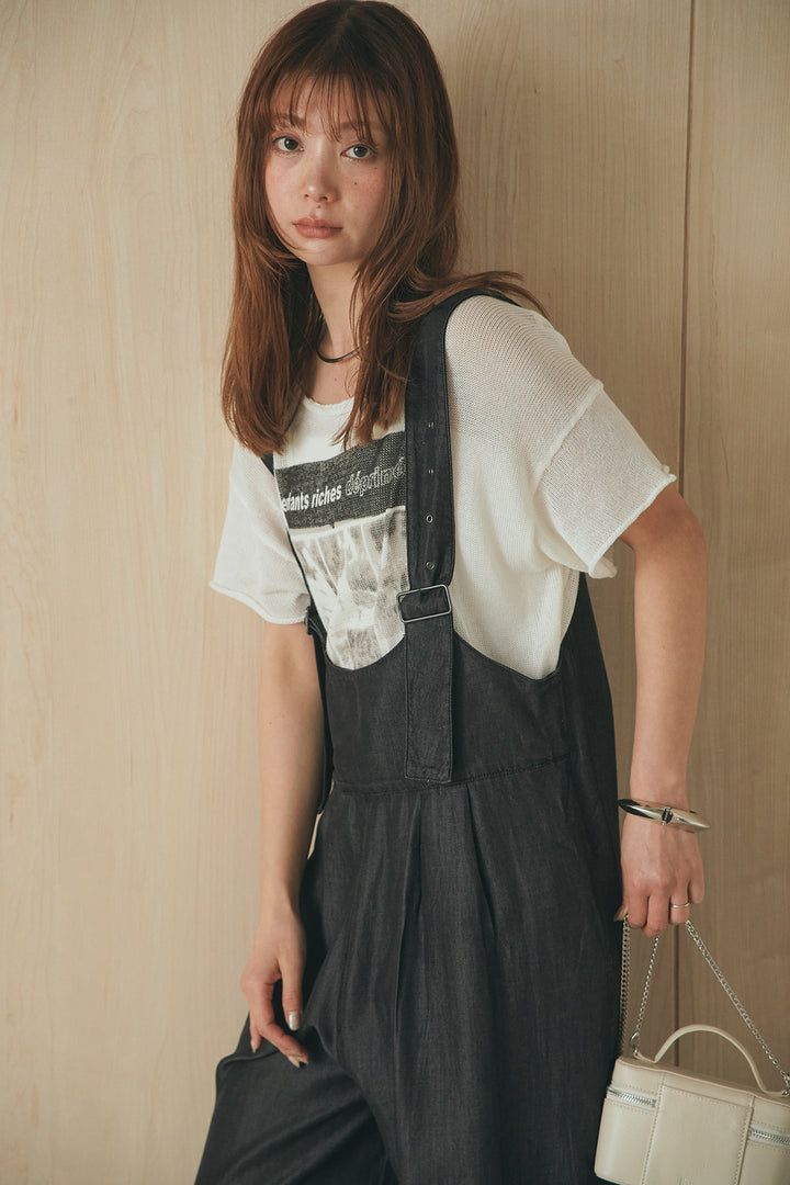 [SET]半袖モノトーングラフィックトップス+前後2WAYテンセルデニムサロペット(2set)