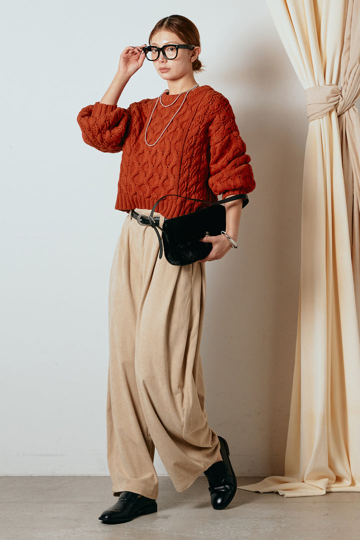 [SET]バルキーケーブルプルオーバー+コーデュロイサイドタックコクーンパンツ(2set)