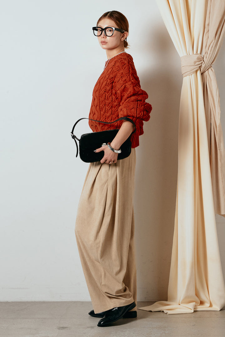 [SET]バルキーケーブルプルオーバー+コーデュロイサイドタックコクーンパンツ(2set)