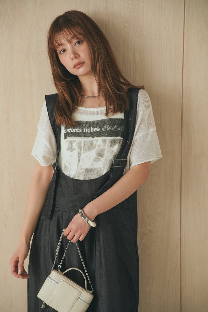 [SET]半袖モノトーングラフィックトップス+前後2WAYテンセルデニムサロペット(2set)