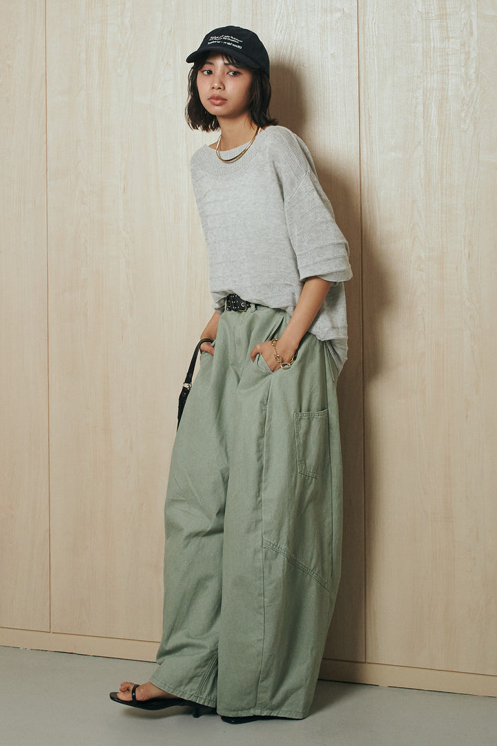 [SET]麻混リラックスニットトップス+ベルト付きカラーデニムパンツ(2set)