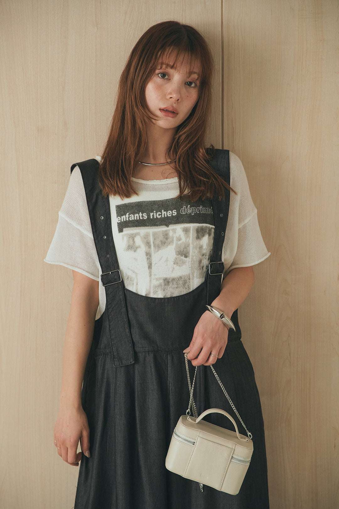 [SET]半袖モノトーングラフィックトップス+前後2WAYテンセルデニムサロペット(2set)