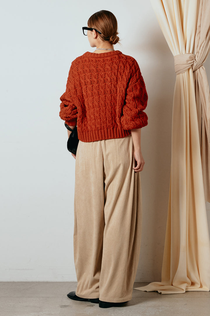 [SET]バルキーケーブルプルオーバー+コーデュロイサイドタックコクーンパンツ(2set)