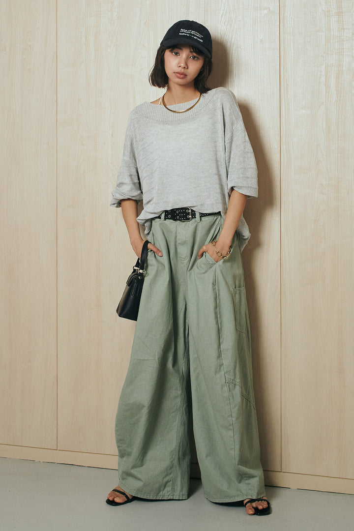 [SET]麻混リラックスニットトップス+ベルト付きカラーデニムパンツ(2set)