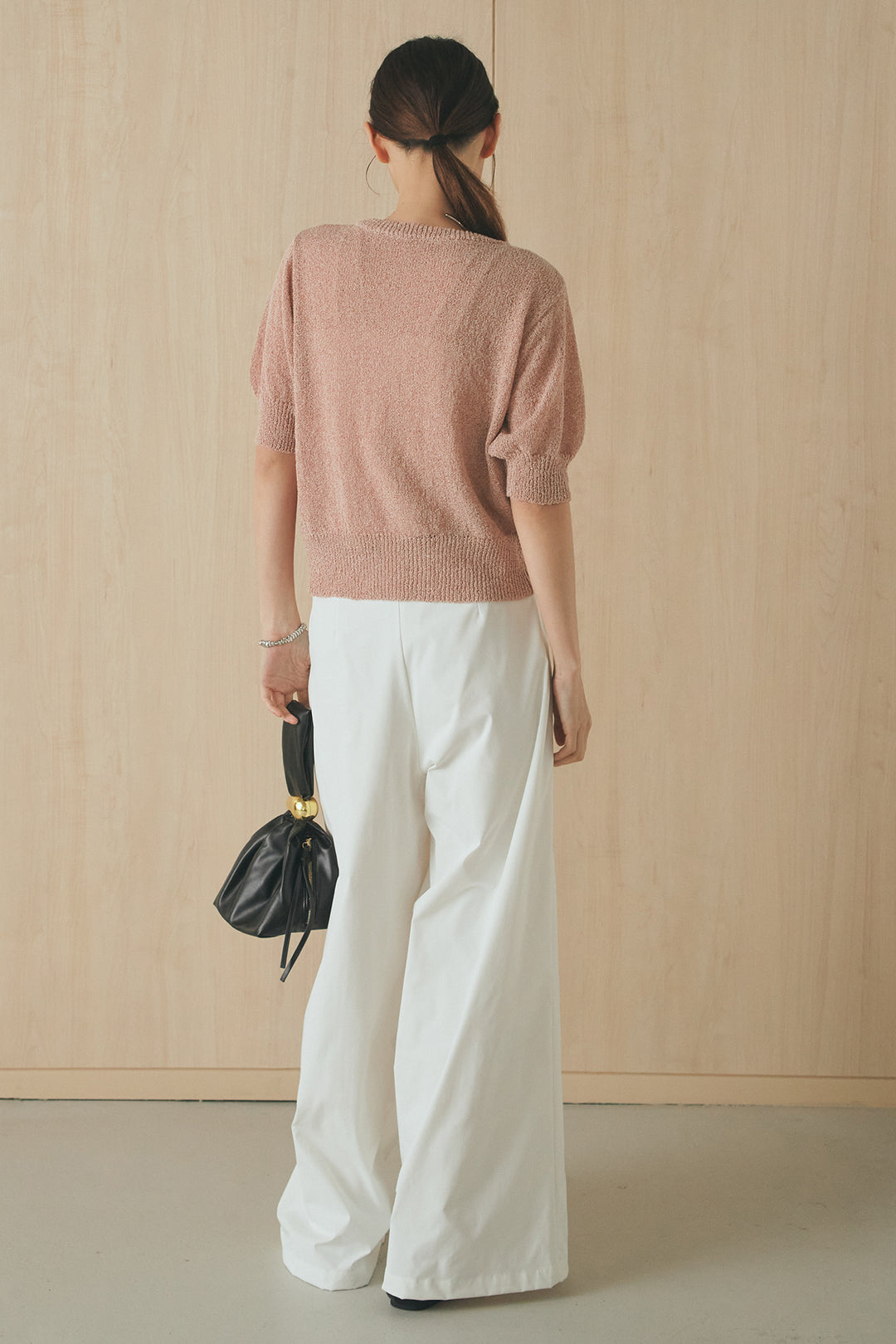 [SET]フロントテープデザイン半袖カーディガン+ベルトループデザインハイウエストタックパンツ(2set)