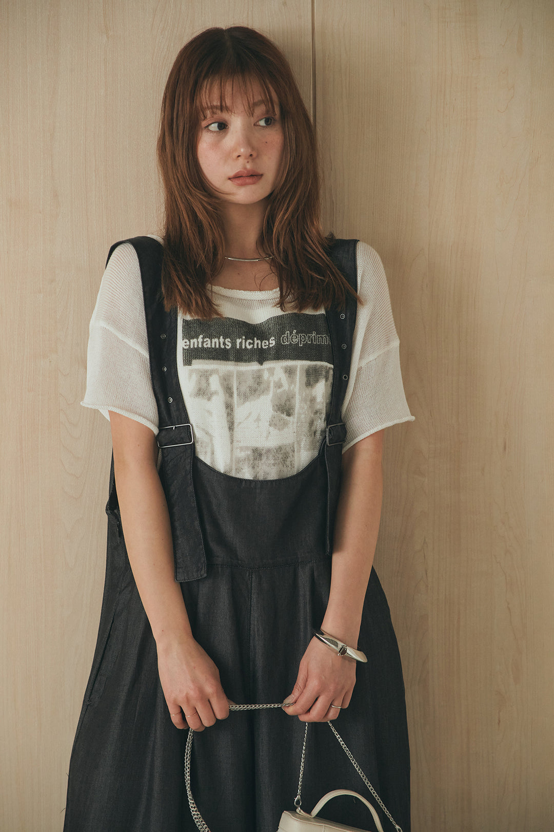 [SET]半袖モノトーングラフィックトップス+前後2WAYテンセルデニムサロペット(2set)