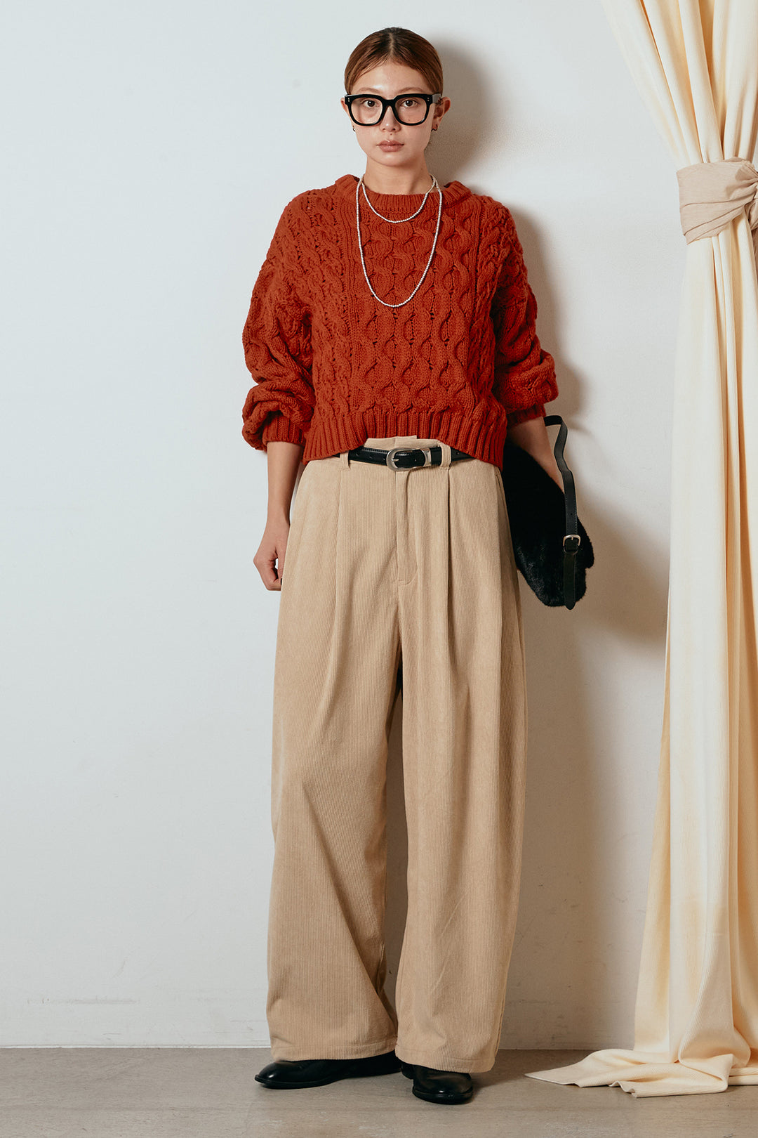 [SET]バルキーケーブルプルオーバー+コーデュロイサイドタックコクーンパンツ(2set)