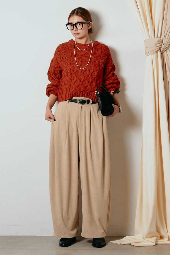 [SET]バルキーケーブルプルオーバー+コーデュロイサイドタックコクーンパンツ(2set)