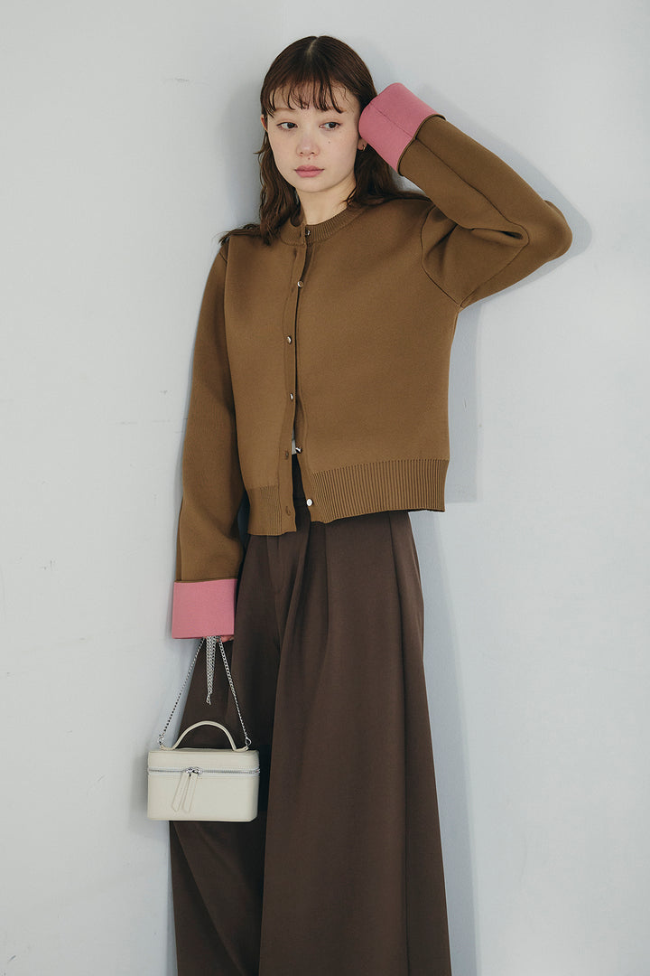 [SET]リバーシブル配色ニットカーディガン+ベルト付きツータックワイドパンツ(2set)