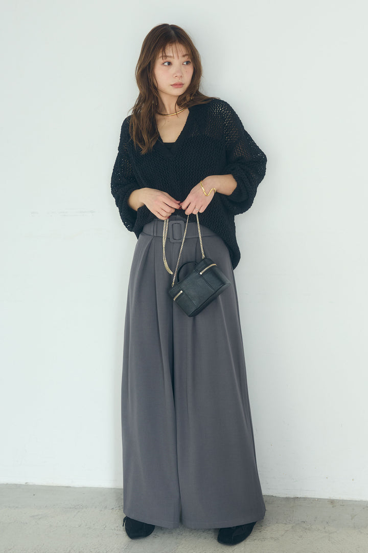 【即納】ミックスメッシュキーネックプルオーバー