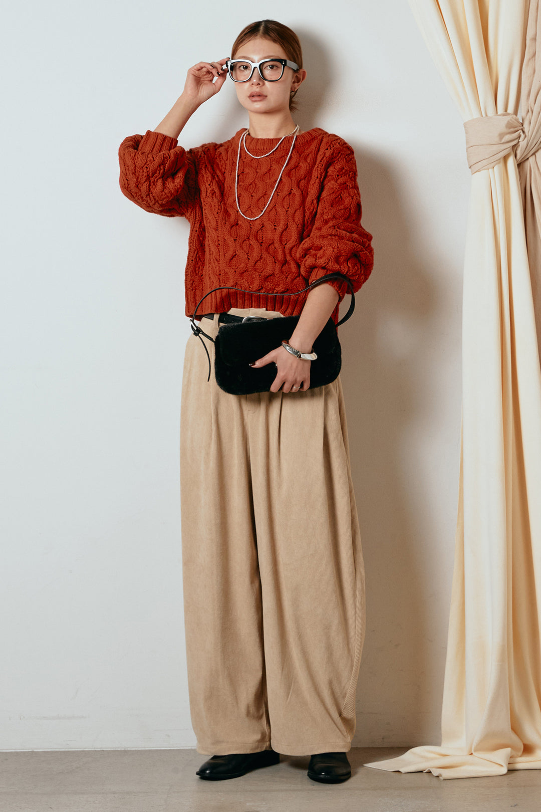 [SET]バルキーケーブルプルオーバー+コーデュロイサイドタックコクーンパンツ(2set)