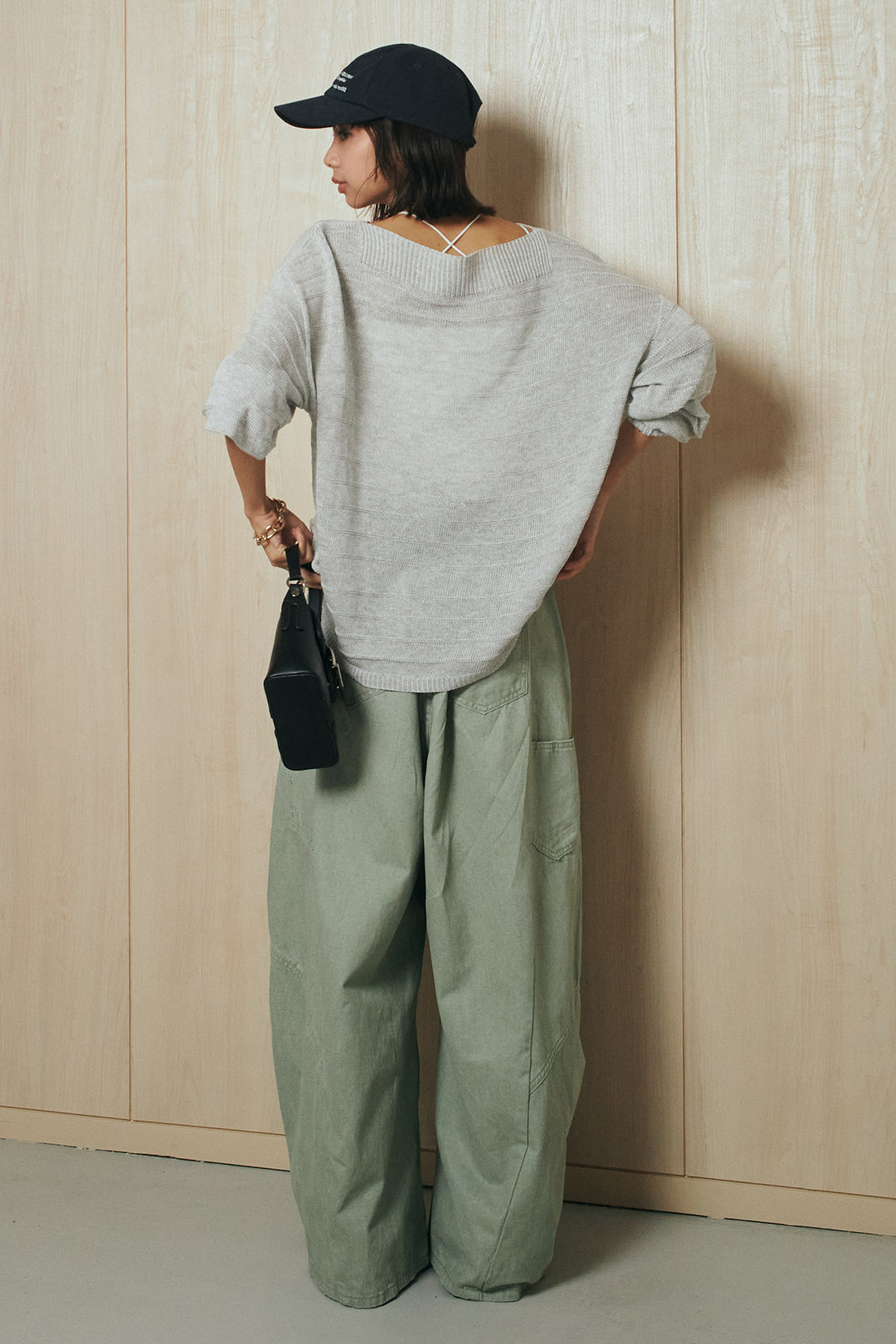 [SET]麻混リラックスニットトップス+ベルト付きカラーデニムパンツ(2set)