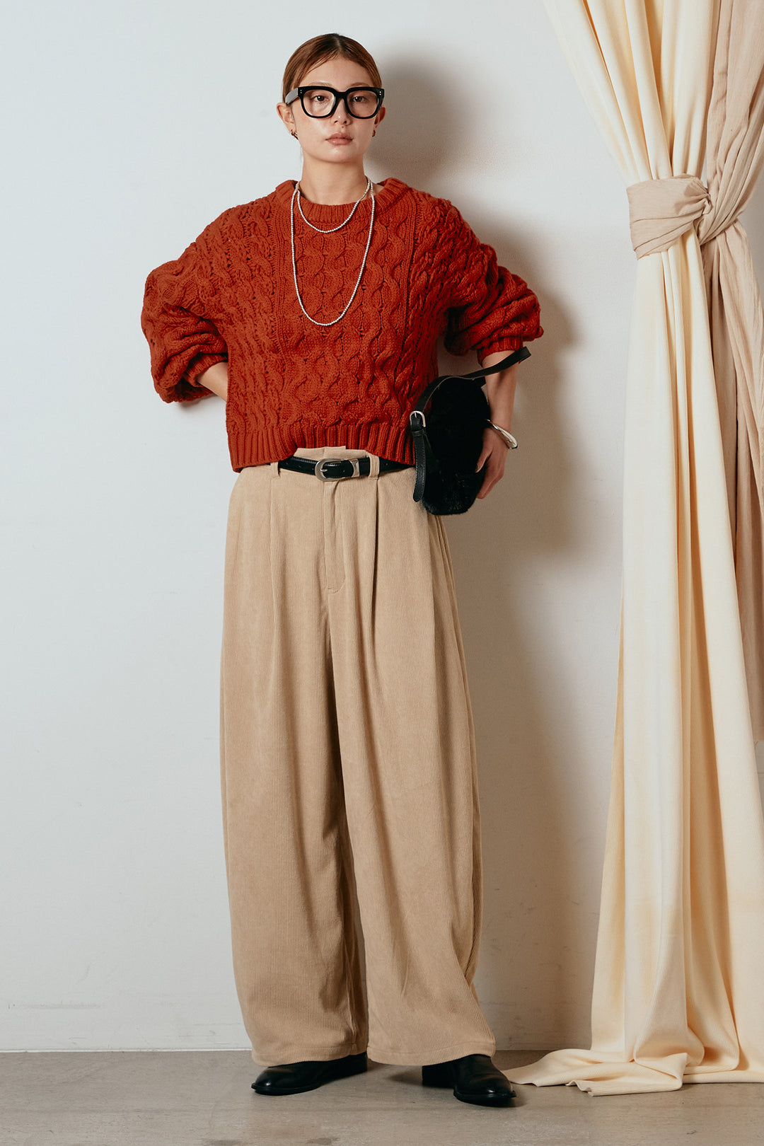 [SET]バルキーケーブルプルオーバー+コーデュロイサイドタックコクーンパンツ(2set)