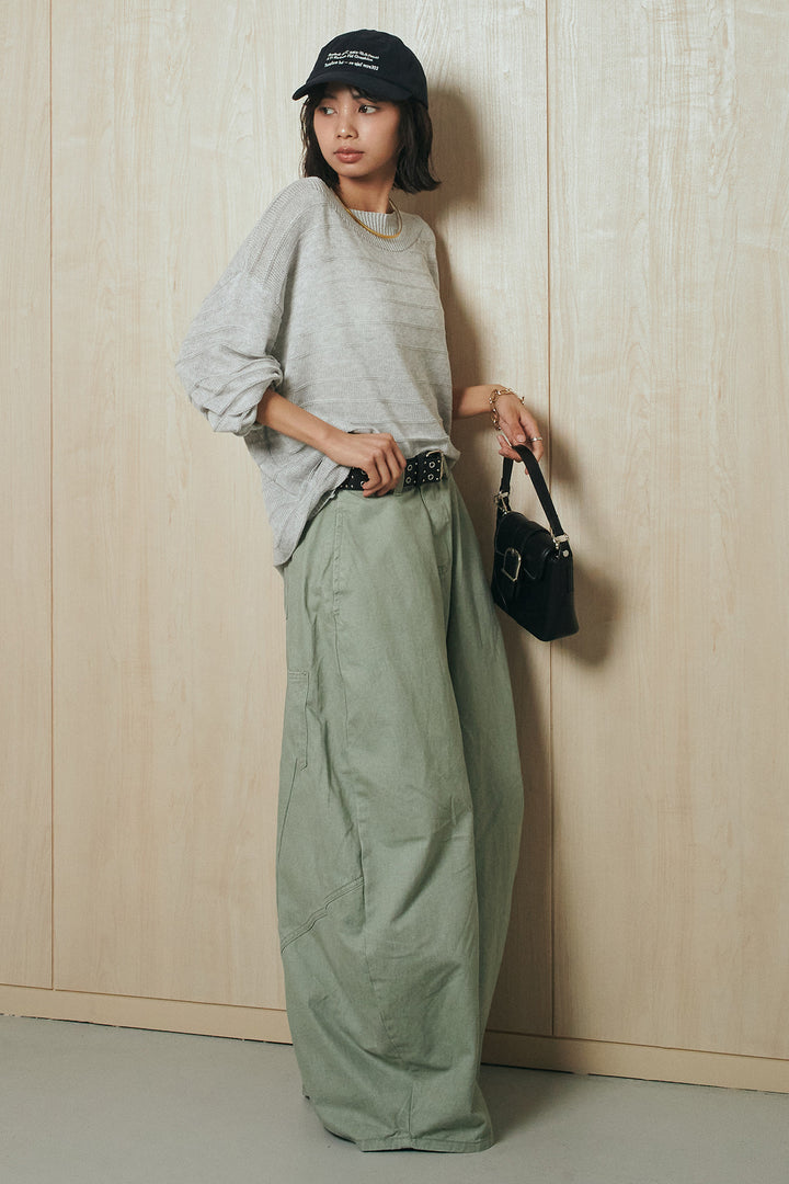 [SET]麻混リラックスニットトップス+ベルト付きカラーデニムパンツ(2set)
