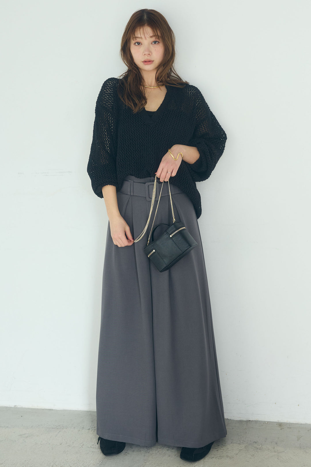 【即納】ミックスメッシュキーネックプルオーバー
