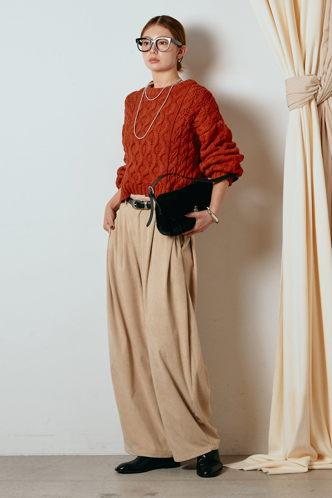 [SET]バルキーケーブルプルオーバー+コーデュロイサイドタックコクーンパンツ(2set)