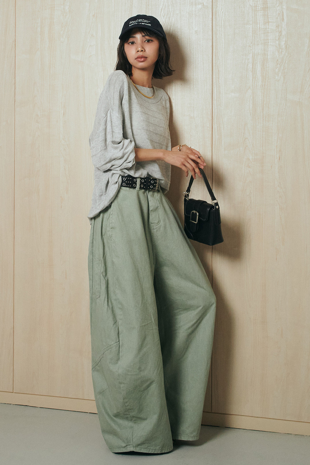 [SET]麻混リラックスニットトップス+ベルト付きカラーデニムパンツ(2set)