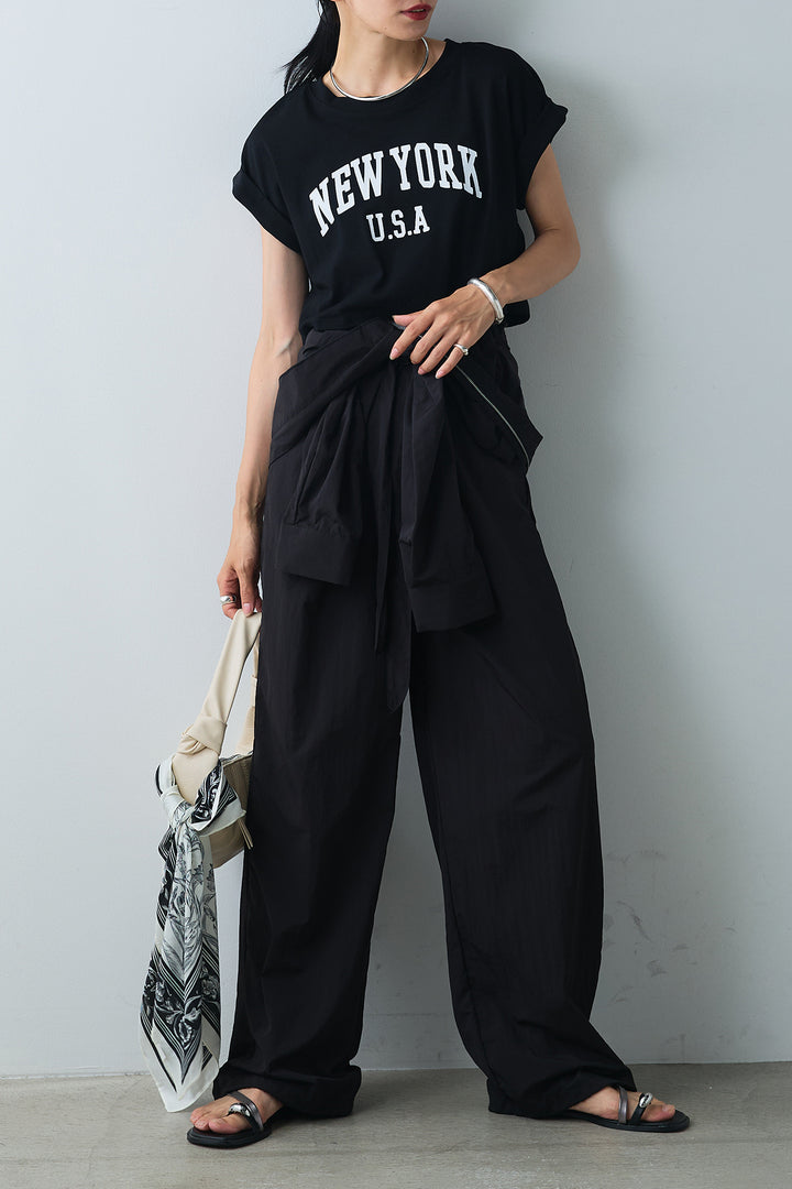 [SET]ショート丈NEWYORKロゴTシャツ+合繊ジャンプスーツ(2set)