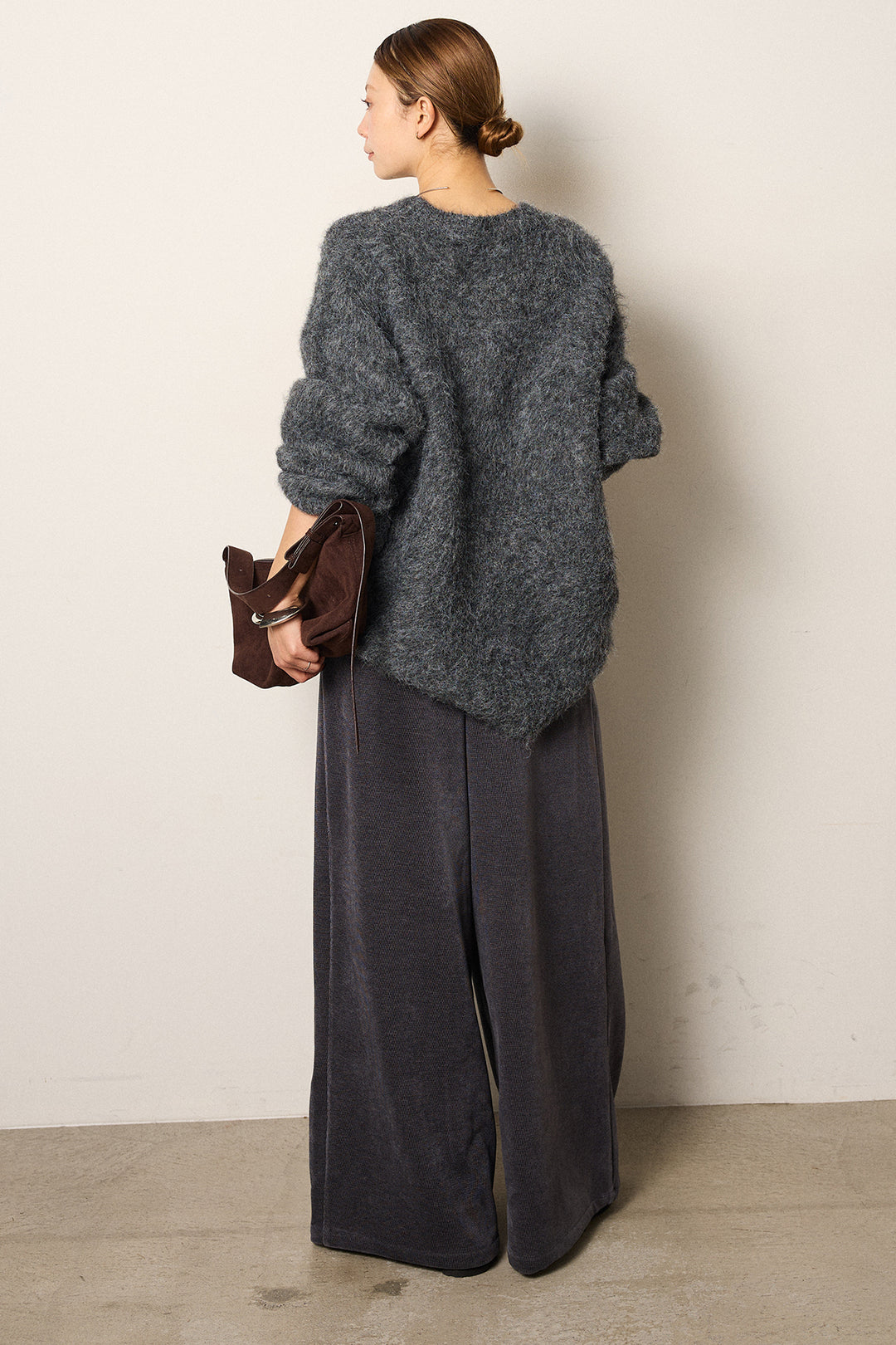 [SET]シャギーニュアンスアニマルニット+ベルトループコーデュロイワイドパンツ(2set)