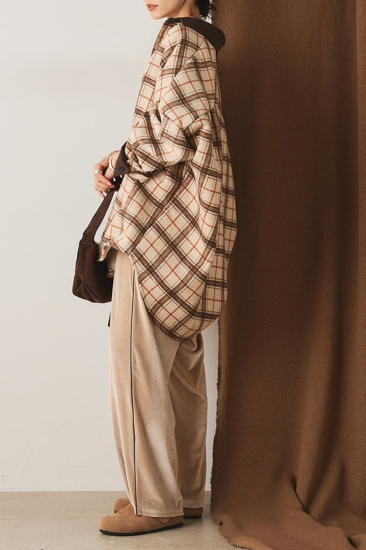 【即納】マルチチェックミディアム丈コート/ベージュ