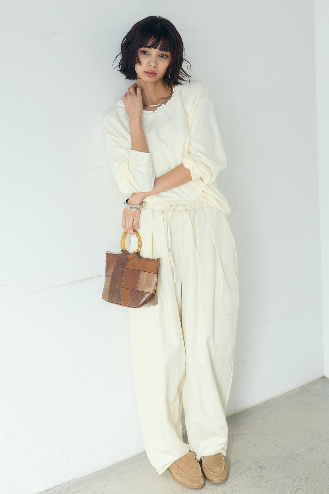 [SET]クールクール異素材コンビオフショルプルオーバー+撥水ジョガーパンツ(2set)