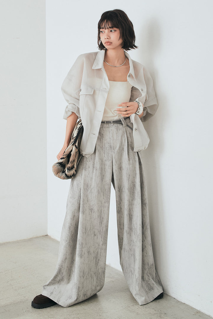 [SET]シアーダンボールサイドドロストジャケット+紐ベルト付きかすれ柄ワイドスラックス(2set)