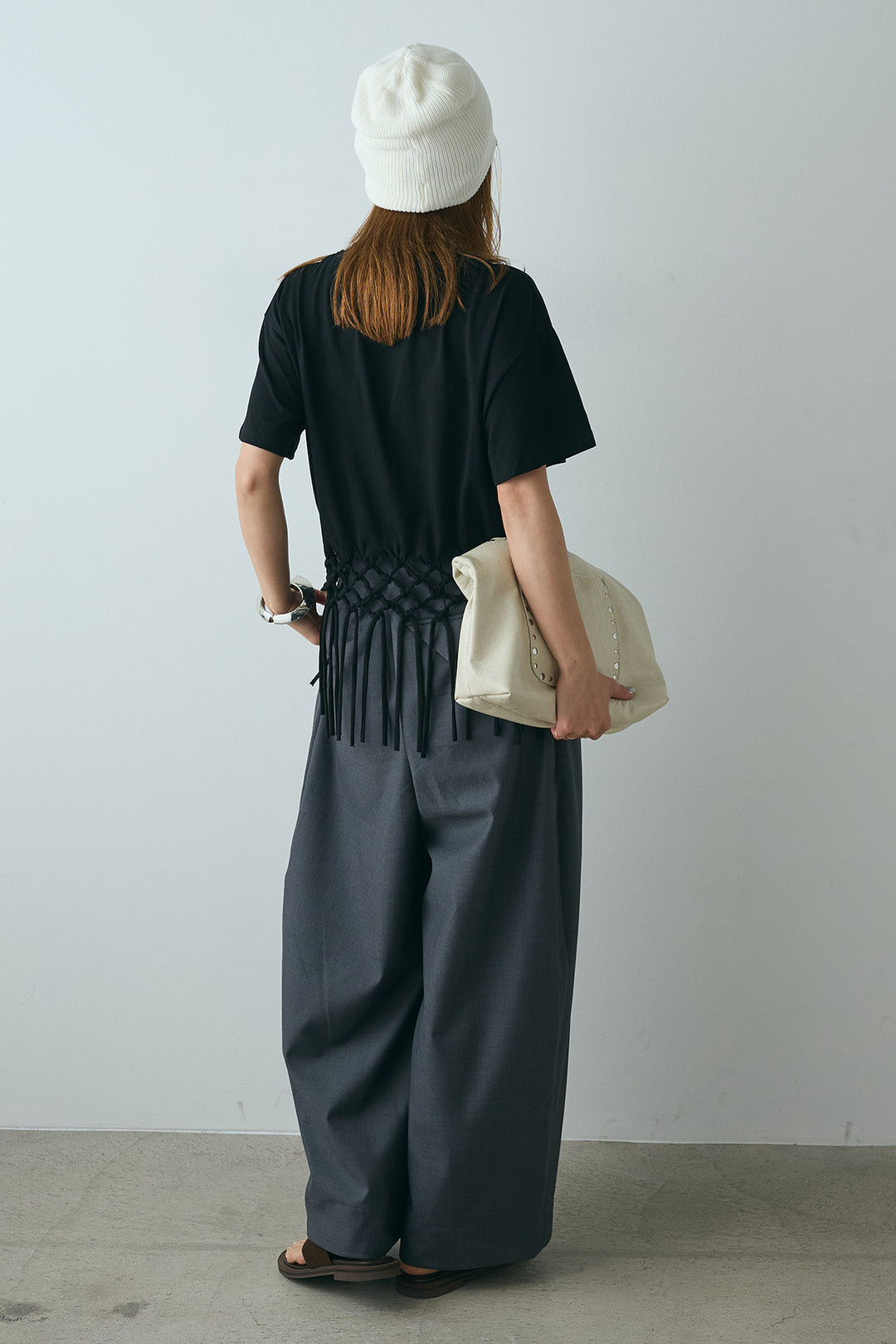 [SET]裾フリンジデザインTシャツ+ビッグシルエットワイドパンツ(2set)