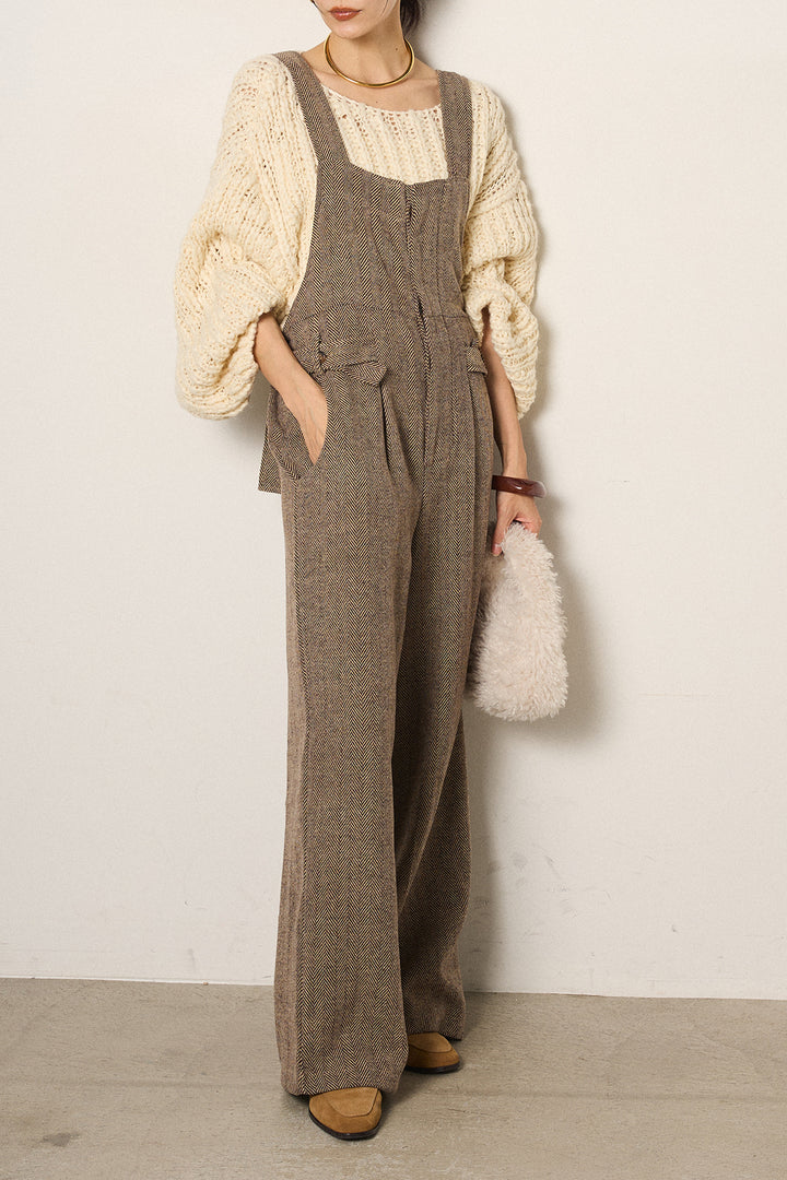 [SET]チャンキースラブニットクロップドプルオーバー+クラシックヘリンボーンサロペット(2set)