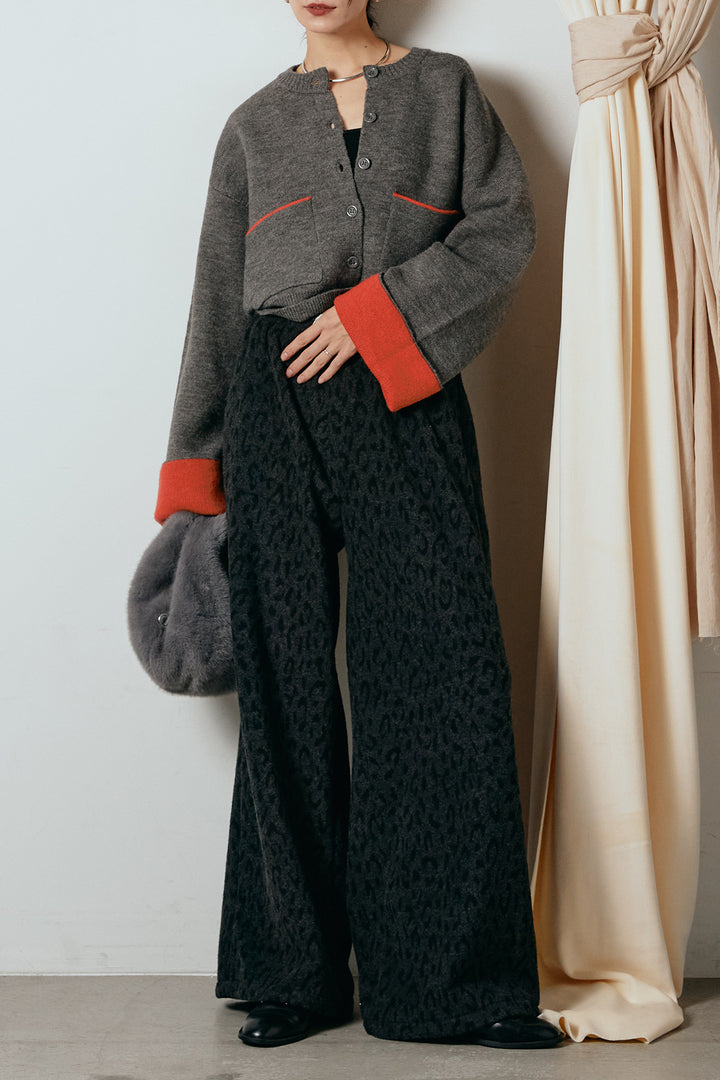 [SET]アルパカタッチダブルフェイスカーディガン+レオパードジャガードニットパンツ(2set)