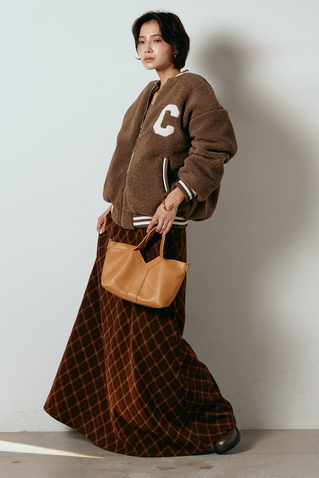 [SET]ロゴスタジャンボアブルゾン+フロッキー起毛チェックスカート(2set)